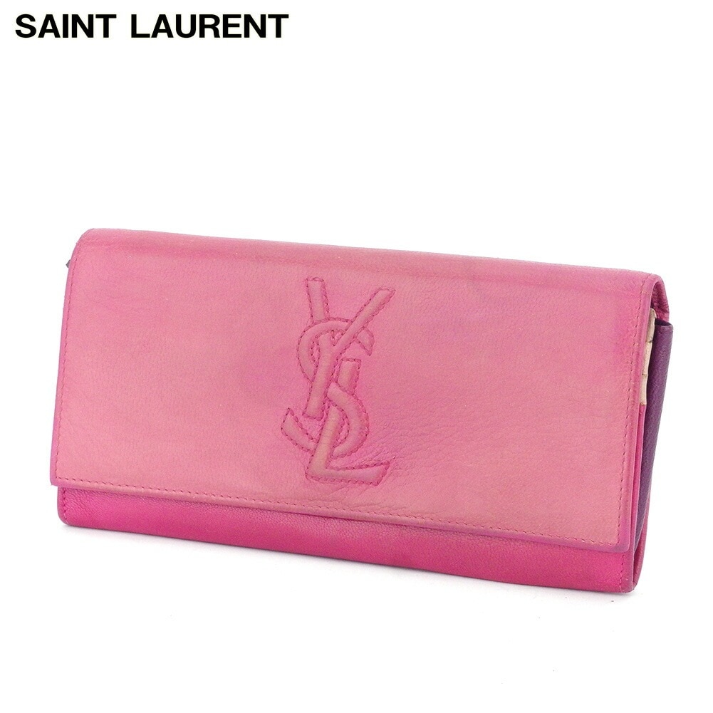 長財布 ファスナー付き 財布 YSLロゴ レディース ピンク パープル 中古
