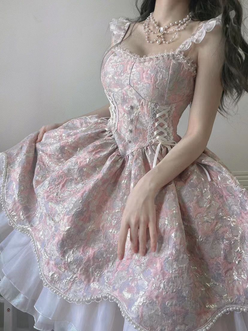 ロリータプリンセスドレス夏新作タイウエストフライングスリーブファッションポンチョinsハイフィーリング