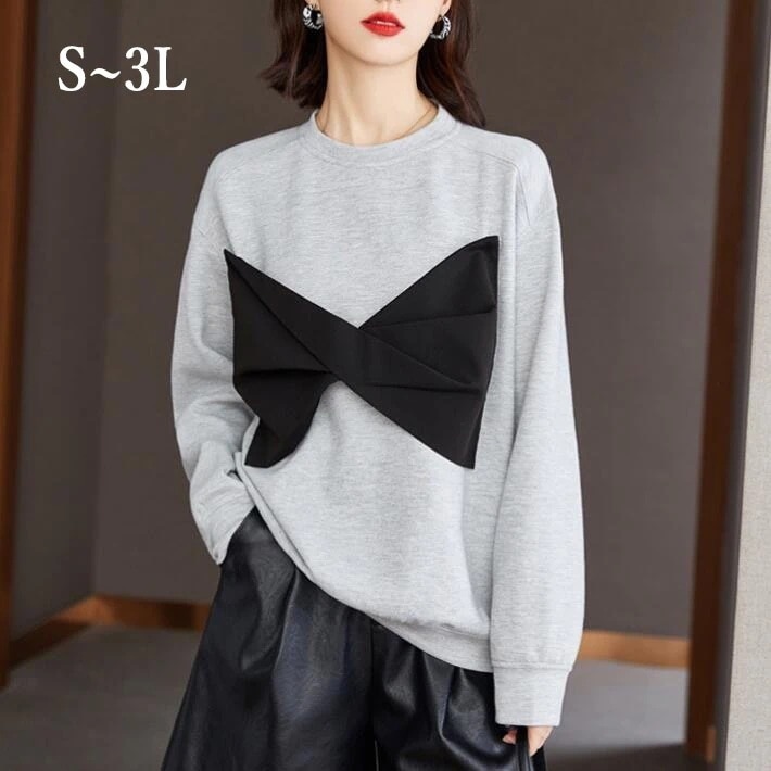 トレーナー　レディース　リボン　ドルマン　ルームウエア　パーカー　スウェット　部屋着　コットン　長袖 体型カバー　ゆったり　シンプル　 無地　大きいサイズ　春秋冬　S　M　L　2L　3L 5,293円