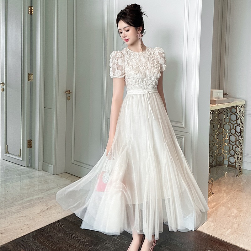 夏 ドレス 新作 キュート 人気 ウエスト引き締め チュールワンピース パーティードレス レディース