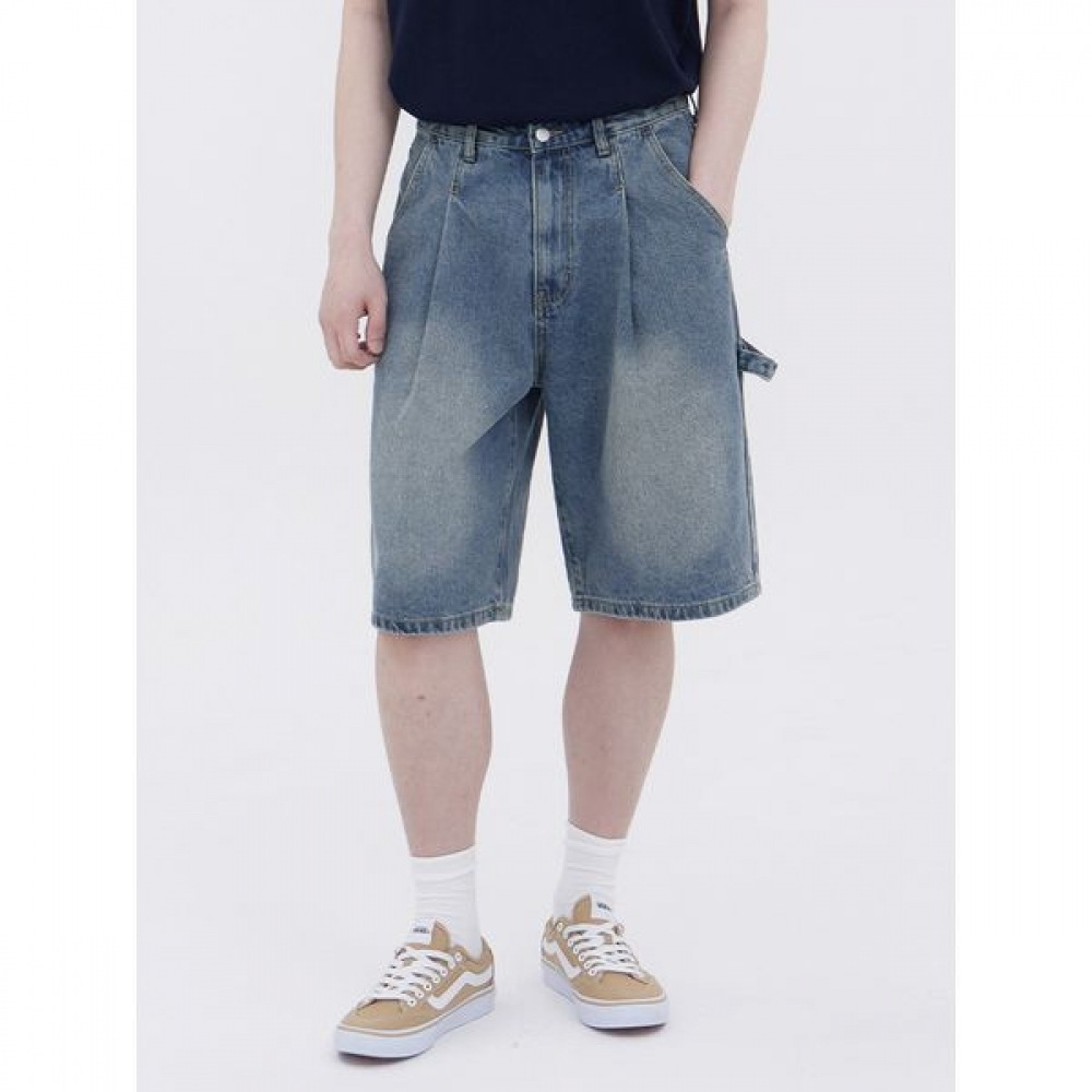 [Jean Mania] ユニセックスワークフィットツールポケット5パーツカーペンターデニムブルーショーツ