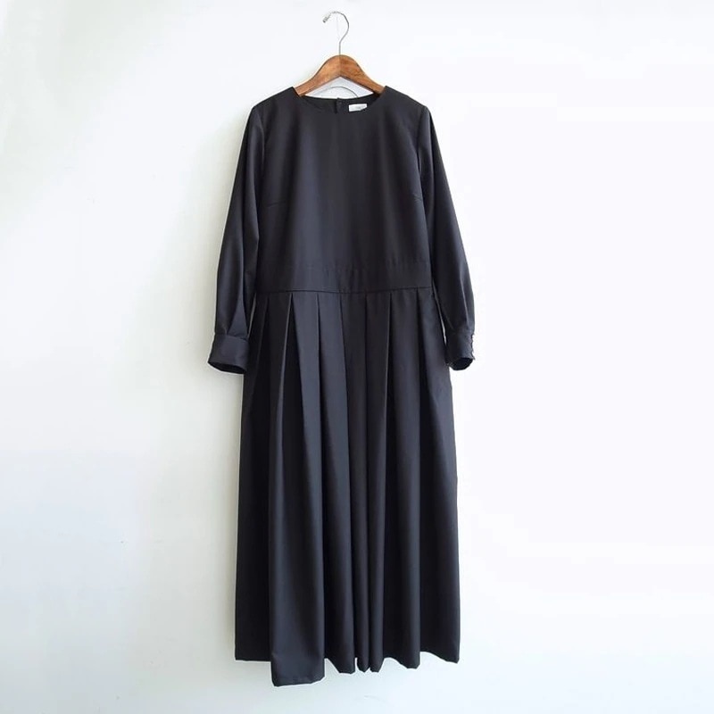 【ins超人気】韓国風ファッションシンプルカジュアルラウンドネックギャザーマキシワンピース