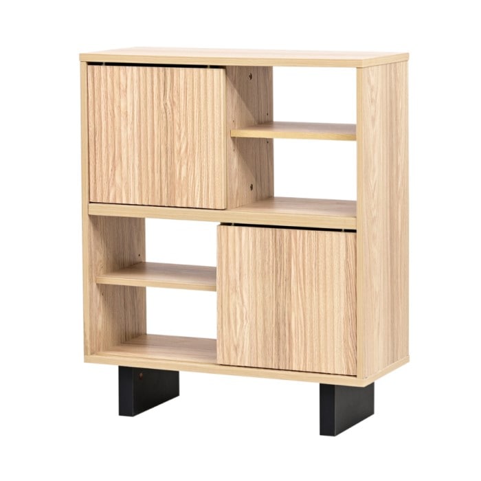 和モダン シェルフ ラック 収納棚 扉付き FWM-0002-NABK ナチュラルブラック