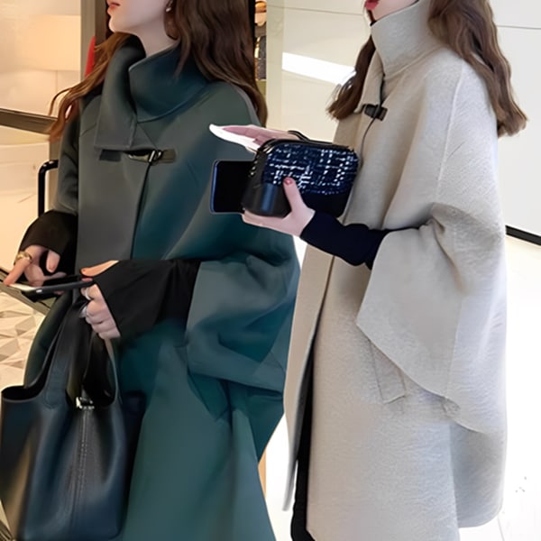 2色展開レディース トップス コート アウター ケープ 羽織 通勤 シングルブレスト無地 長袖 ミディアム丈 ストレート ポケット Aライン 大人可愛い シンプル カジュアル 上品 エレガント 秋