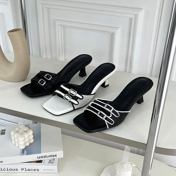 女性スリッパヒール バックル ミドルヒール 5.5cm