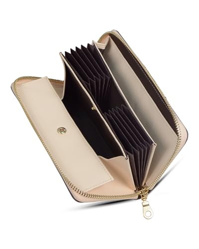 [] 財布 レディース 長財布 本革 大容量 ボックス型小銭入れ 小銭が出しやすい じゃばら 多機能 YKKファスナー 縦型カード収納 ウォレット 女性用 サイフ (IVORY)