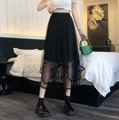 キュートチュールスカート ロング丈 綿 スカート 爽やか 大人スタイル 大人可愛い きれいめ シンプル カジュアル 大人 上品 おしゃれ かっこいい レトロ アジアン 大人可愛い 大人女子