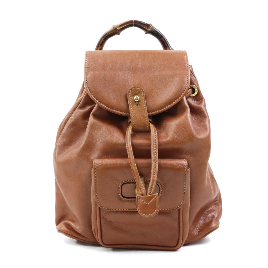 グッチ GUCCI リュック バンブー レザー ブラウン ゴールド レディース e61193g