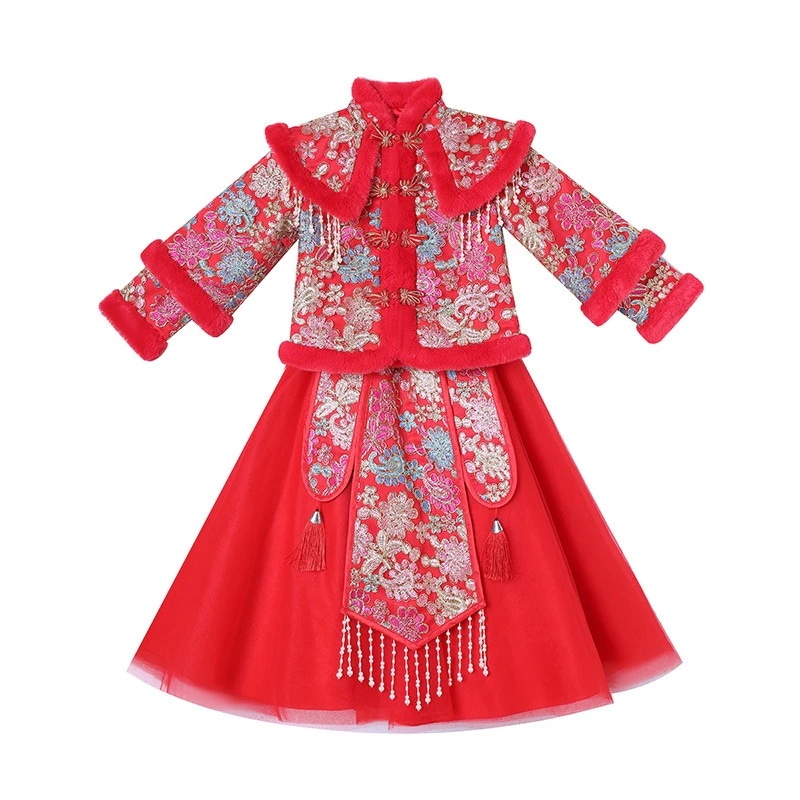 子供の女の子がの女の子の加絨漢服の洋服を拝服してチャイナドレスの王女スカートのカバーを改良しました
