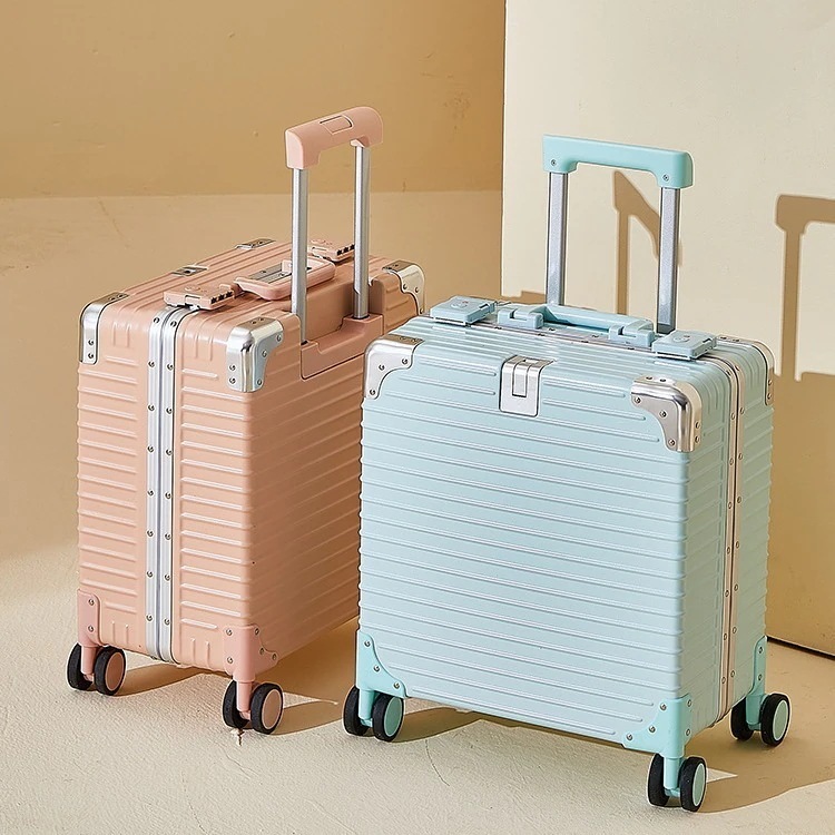 ファッション軽量スーツケース18インチ女性フロントフックアルミフレーム搭乗ケース男性多機能旅行ケース工場直販