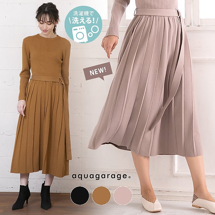 １枚でサマになる！ベルト付きニットプリーツワンピース 5,194円