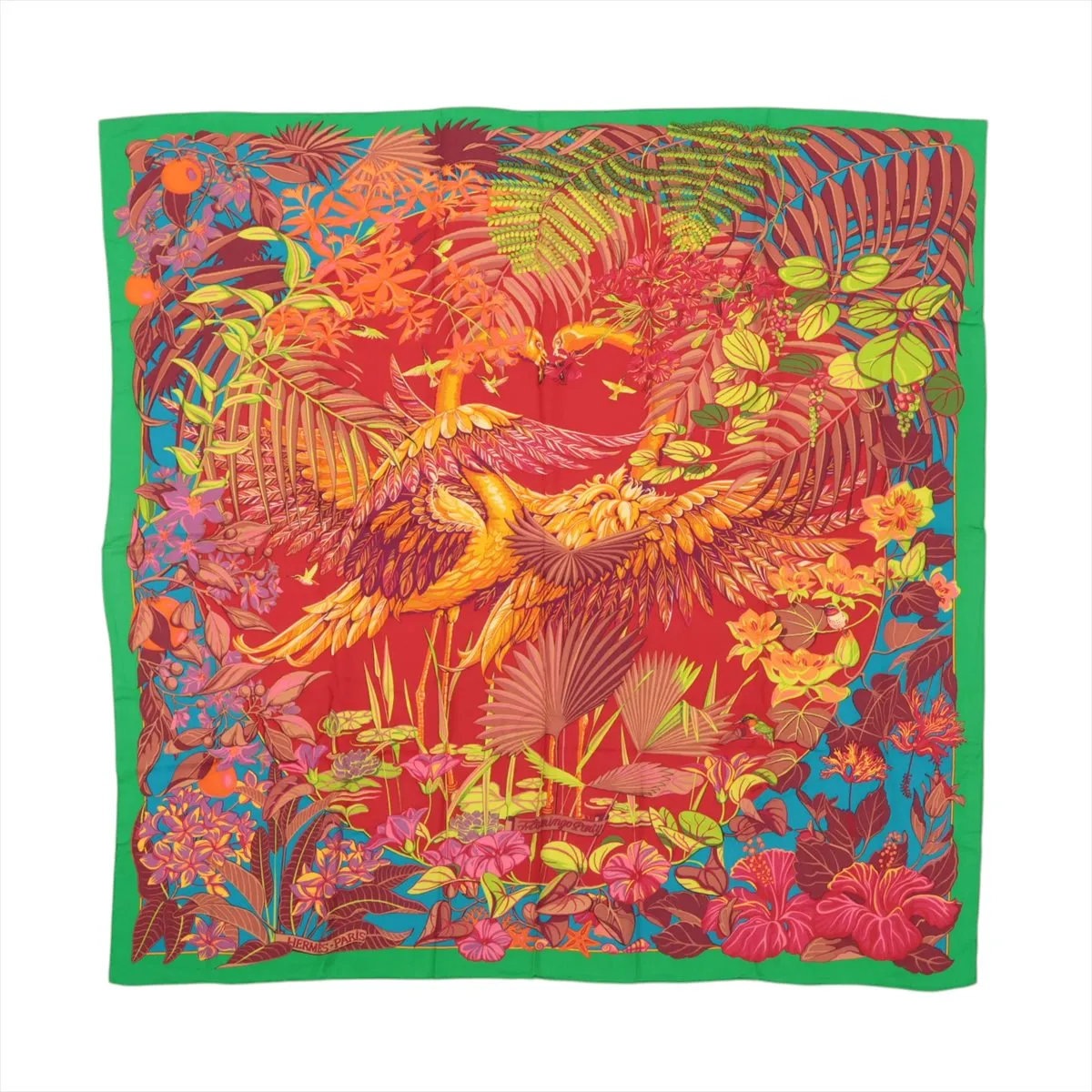 極美品 カレ ジェアン 140 FLAMINGO PARTY フラミンゴ パーティー カシシル カシミヤ シルク スカーフ レディース メンズ MMM DZ53-1 中古