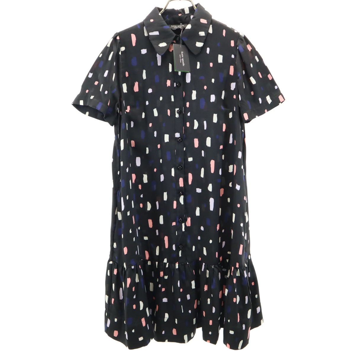 総柄 半袖 ワンピース S ブラック系 レディース 古着 5,453円