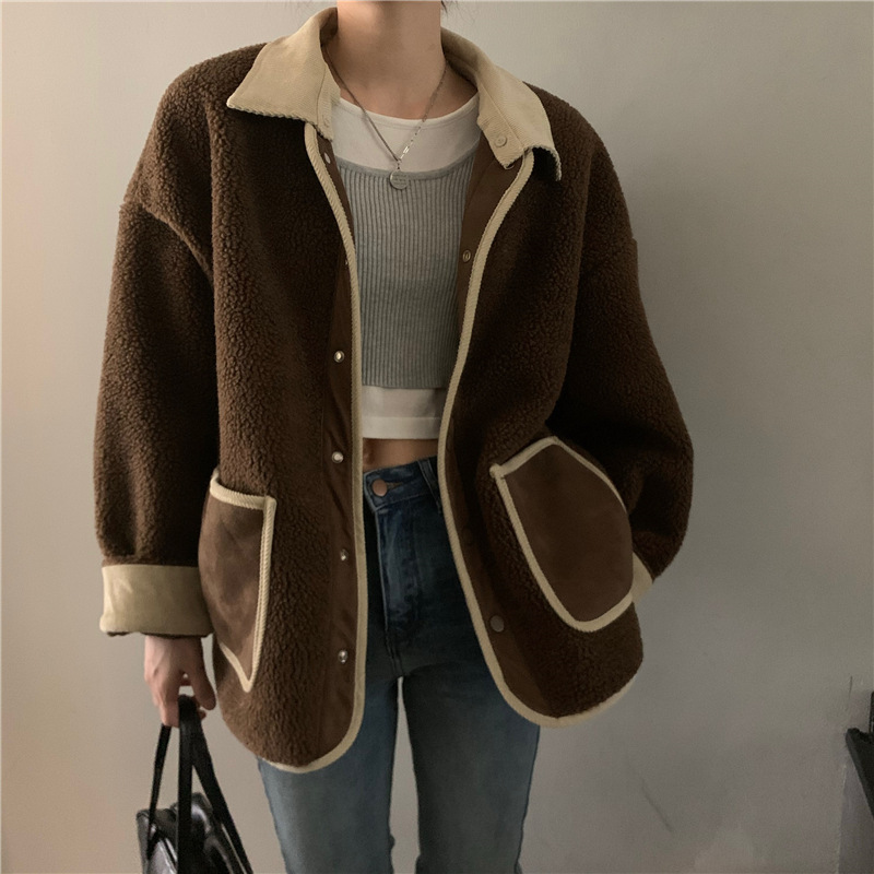 【送料無料】レディース カジュアル 韓国系 ミックスカラー シングルブレスト ボアジャケット 5,878円