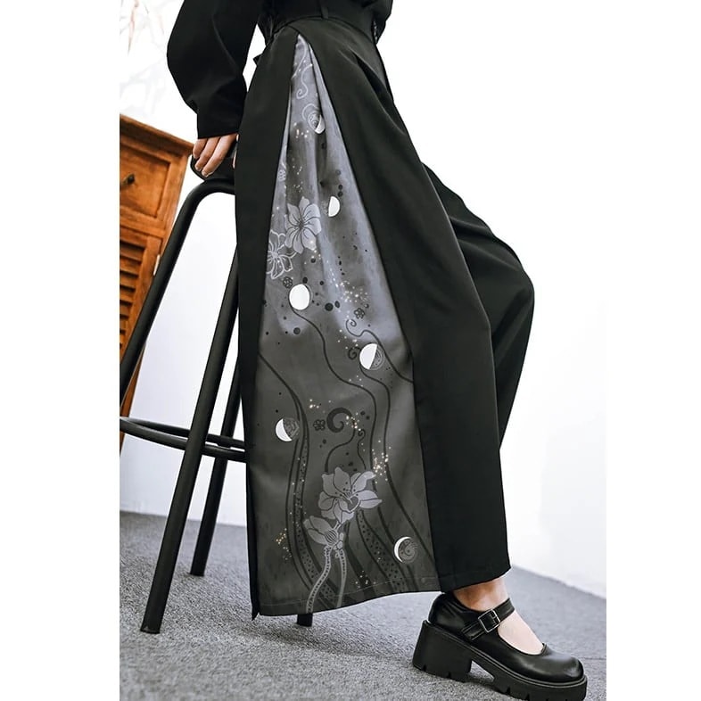 個性的なデザイン イベント衣装 ワイドパンツ ブラック ピンク デザイン プリント 兎 帯含まない