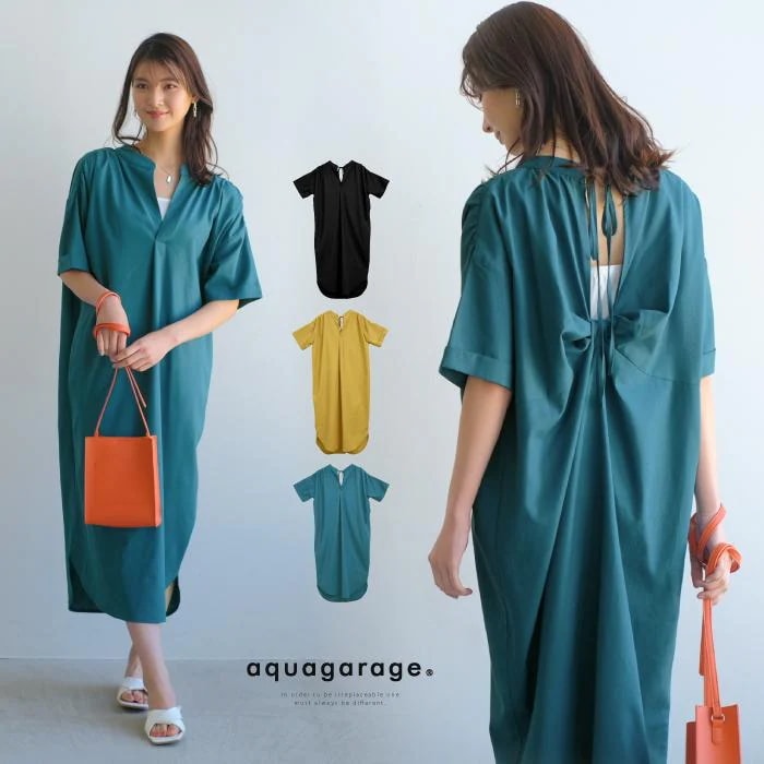 【迅速出荷】販売最低価 ! ワンピース レディース 春 夏 M L 半袖 五分袖 ５分袖 Vネック キーネック ロングワンピース ワンピ ロング丈 5,365円