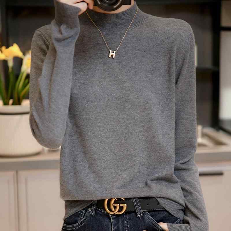 ファッション 服 オシャレ カワイイ シンプル 大カワイイ サイズ 婦服 ハーフ タートルネック ス レイヤー 薄手 長袖 トップス セーター 秋 ウール