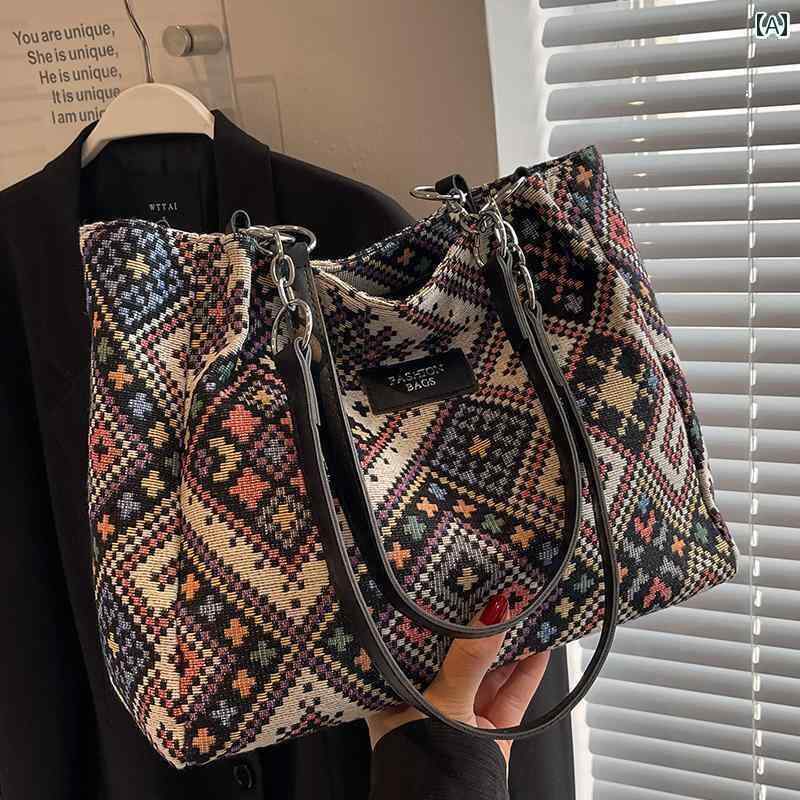 エスニック バッグ トート 鞄 レディース アジアングッズ ショルダー カバン カジュアル 旅行 ショッピング キャンバス レトロ おしゃれ 黒 青 4,767円