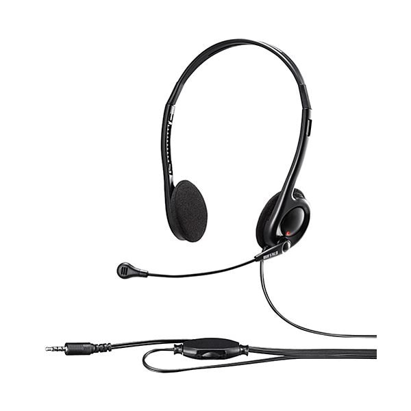 （まとめ） バッファロー両耳ヘッドバンド式ヘッドセット 4極 ブラック BSHSHCS100BK 1個 10セット