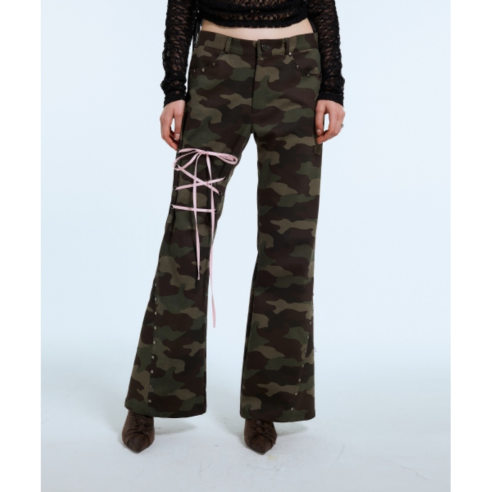 ラティジェント L1 リボンブーツカットパンツ (カーキ)