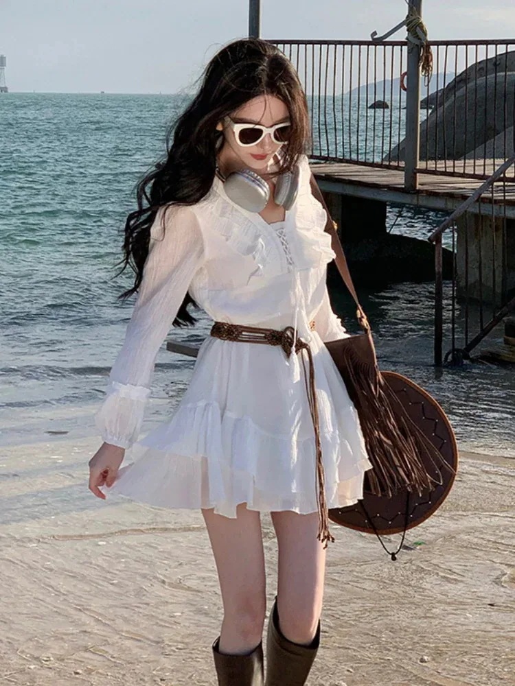 夏 韓国ファッション 文芸スタイル 水玉模様 ワンピース パッチワークロングワンピースゆったり着痩せ大きいサイズワンピース43