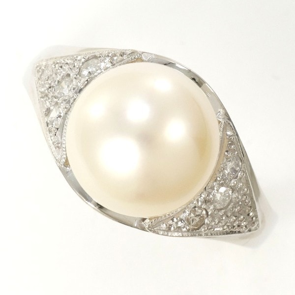 PT900 プラチナ リング 8.5号 パール(真珠) 約9mm ダイヤ 0.12 中古