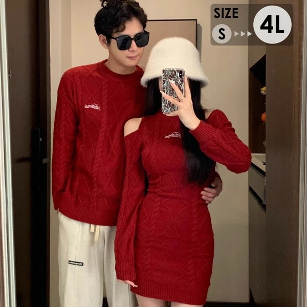 セーター ペアルック メンズ レディース Merry Christmas お祝い プレゼント ニットワンピ クリスマス ニット 赤 秋冬 カップル 恋人 親友 友達 おしゃれ 可愛い かわいい 暖かい