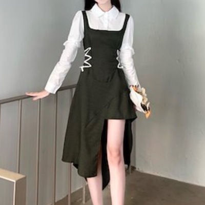 チェックワンピース カーキ ワンピース ミモレ丈 スリム 細身 ストレート スマート かわいい 5,111円