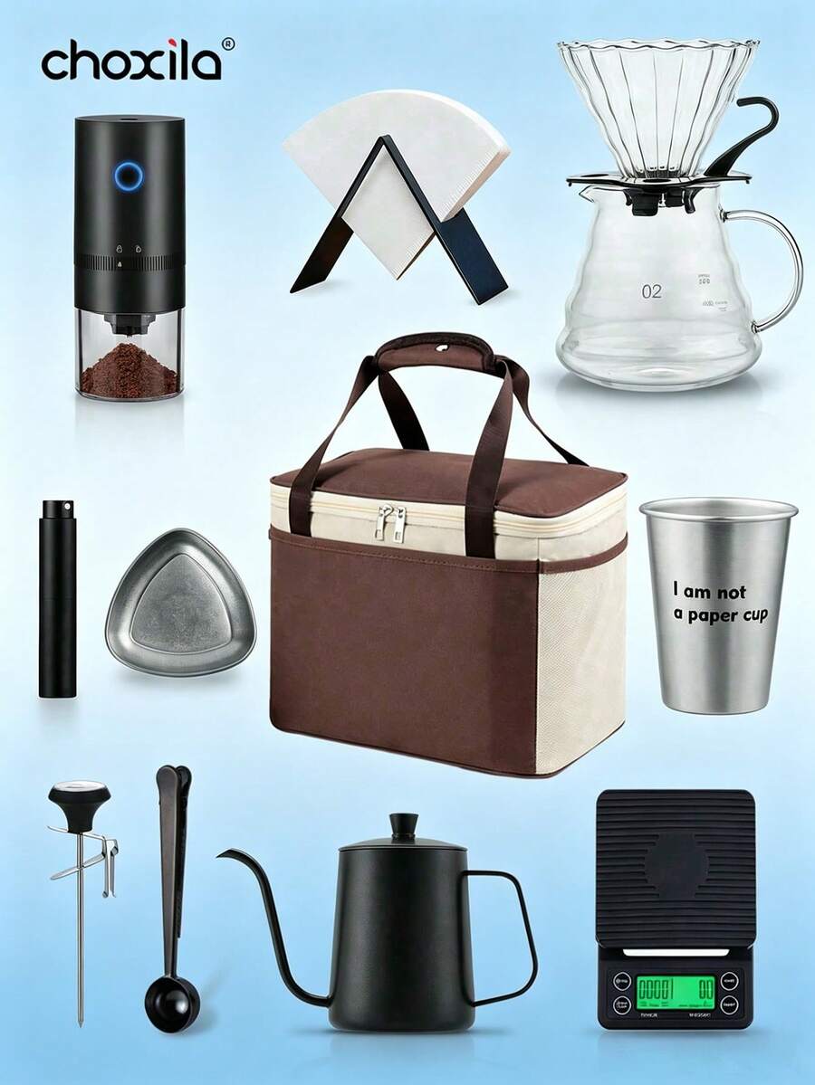 choxila 02# 手動式ドリップコーヒーセット ポータブル 旅行&キャンプ用キット収納バッグ付き - コンプリートドリップコーヒーメーカーアクセサリー