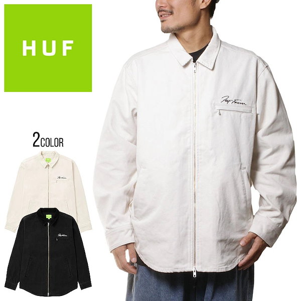 HUF ハフ ワークジャケット アウター 長袖 シャツ メンズ レディース ストリート ブランド アパレル HUF FOREVER ZIP SHIRT  BU80021 ブラック ホワイト M L XL