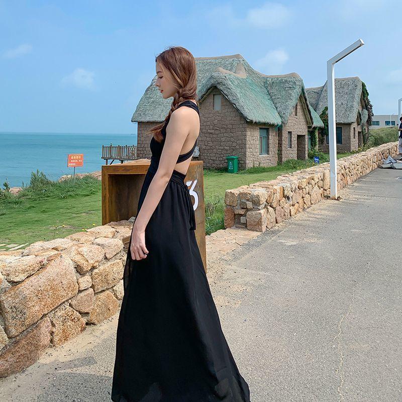 マキシワンピース ロング丈 リゾートドレス レディース スリット Vネック 背中開き ホルターネック 夏 女性 ビーチドレス