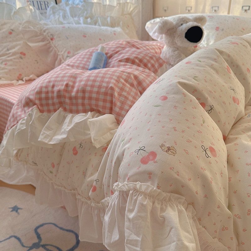漫画ピュアコットン4ピースセットスプリングプリンセススタイルレースオールコットンキルトカバーナントンベッドディングシート3ピースセット