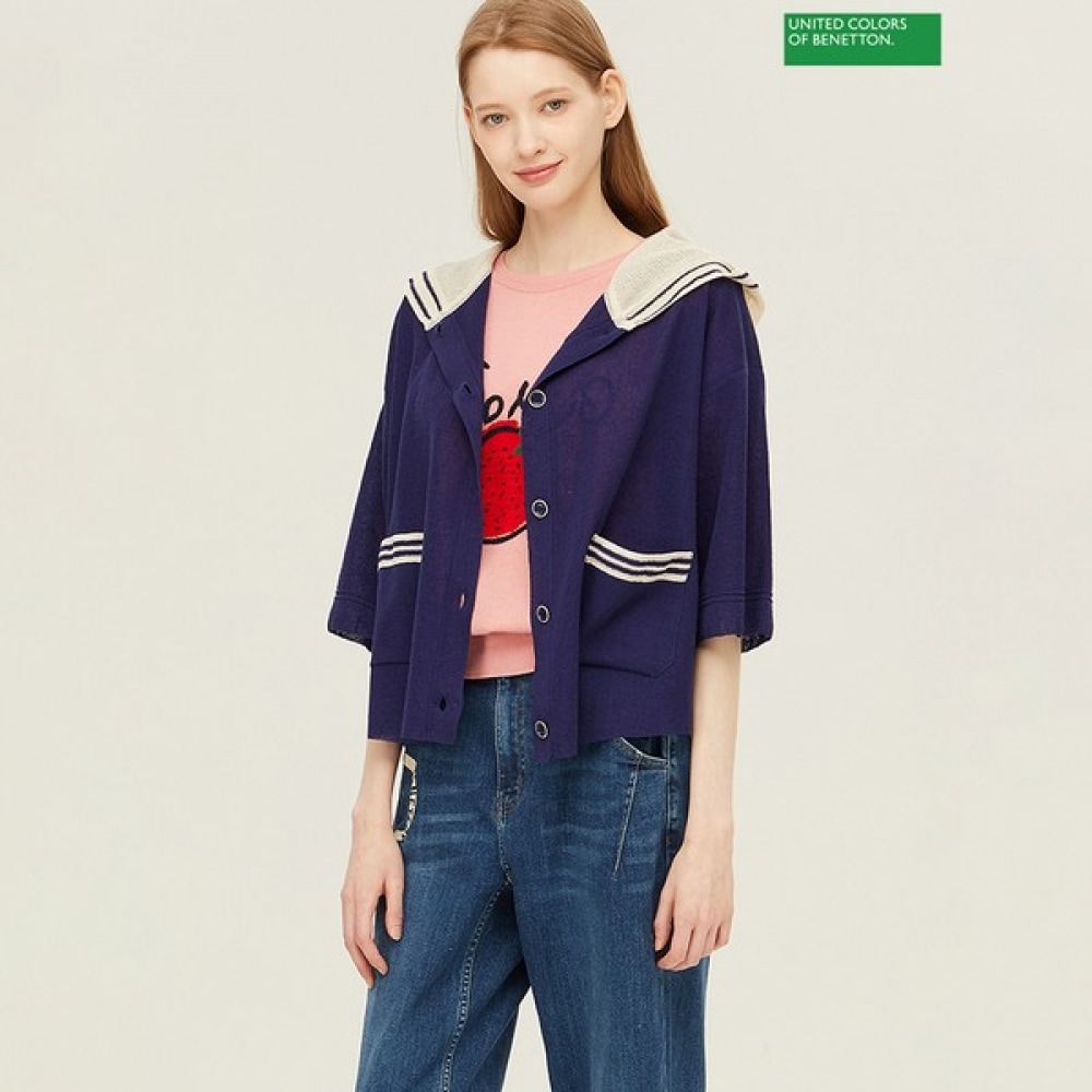 [ベネトン] ベネトンマッシュルーム刺繍フード付きニットカーディガン BAKCA5531