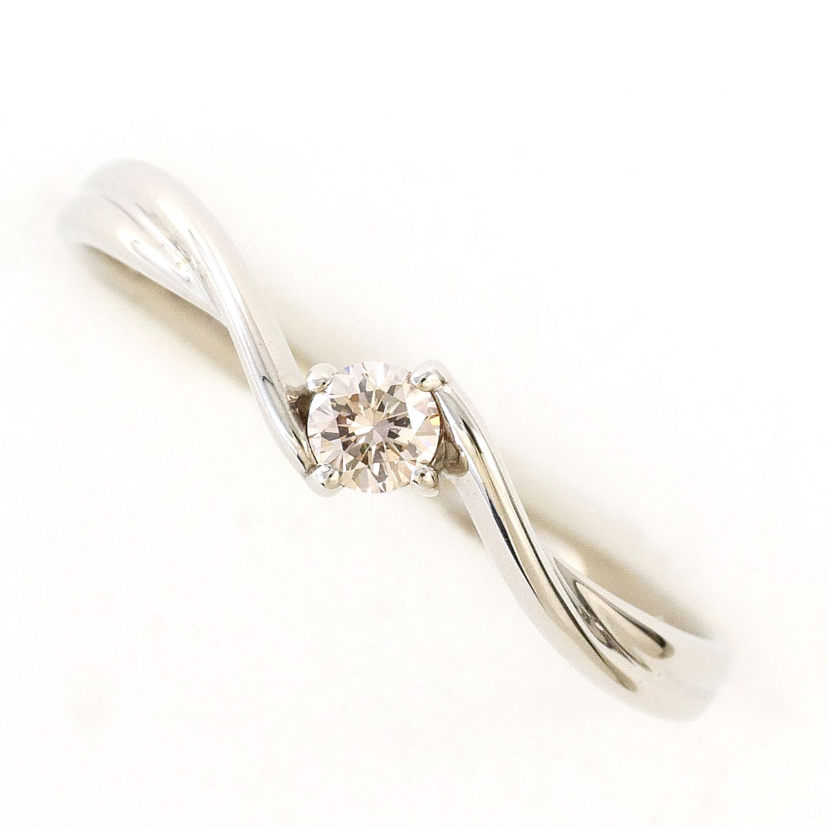 K14 14金 WG ホワイトゴールド リング・指輪 10.5号 ダイヤモンド 0.08ct 総重量約0.9g 中古