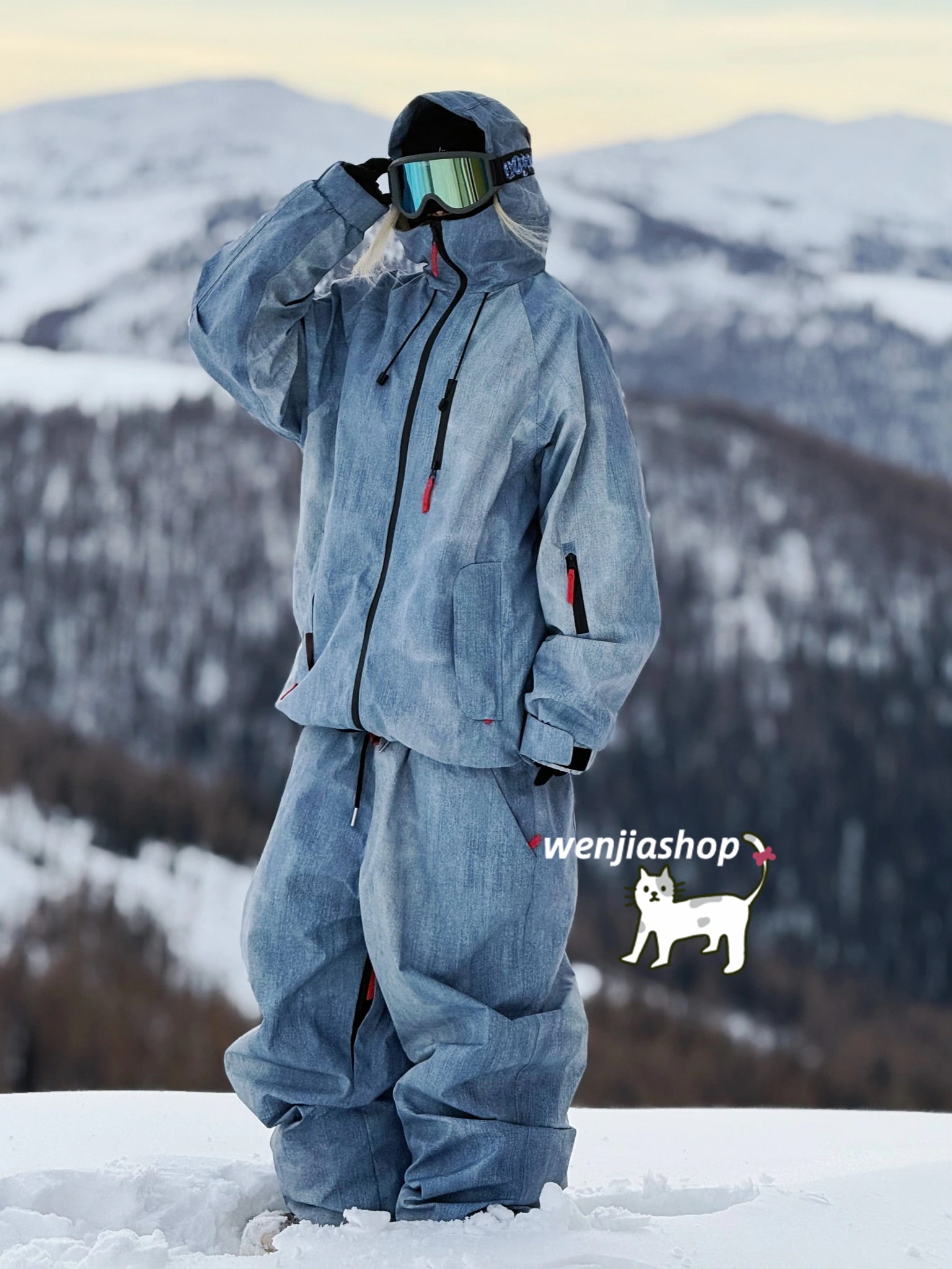 スノーボードウェア 2025 2026 メンズ レディース 耐水圧20000mm 上下セット ジャケット パンツ デニム 厚手 3L おしゃれ 韓国風 スノボウェア スノーウェア スキーウェア