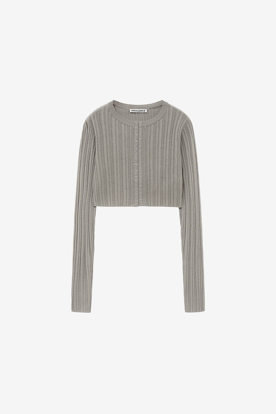 【INSILENCE】 CROP HOOK KNIT CARDIGAN : KHAKI
