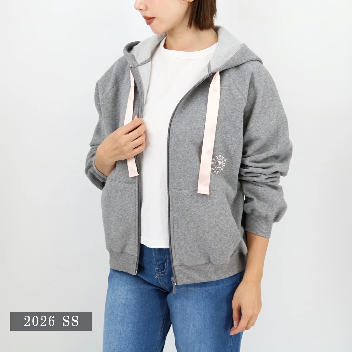 S0700 HOODIE WITH FULLZIP ジップアップパーカー ロゴ刺繍 スウェット サテン 長袖 裏起毛 フーディー レディース トップス ブランド