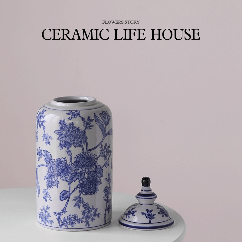新しい中国スタイルのクラシックチャイニーズスタイルの青と白の磁器セラミック花瓶水耕栽培ホームフラワーアレンジポーチリビングルーム装飾アレンジメント