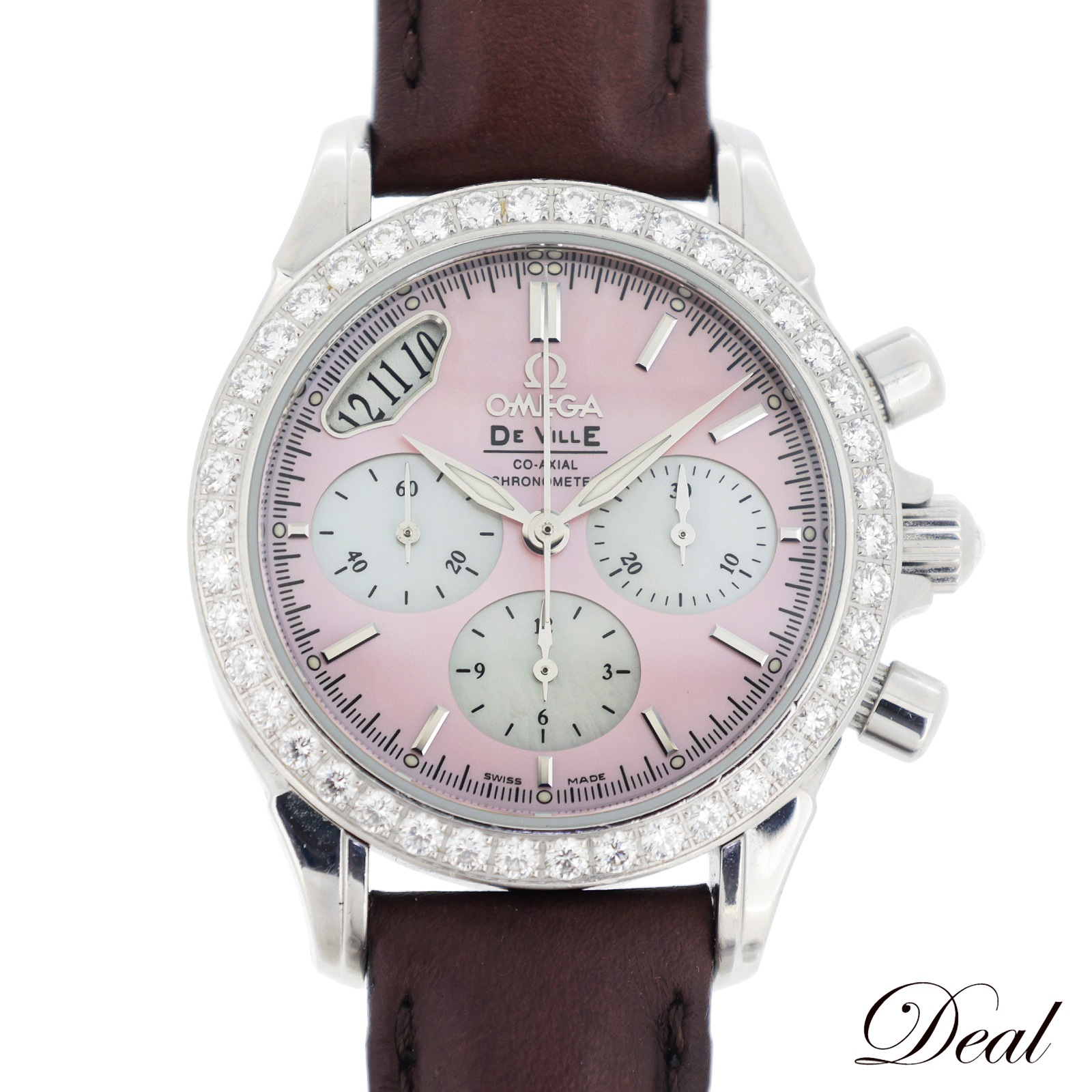 ベゼルダイヤ オメガ デビルコーアクシャル クロノグラフ 4877.74.34 レディース 腕時計