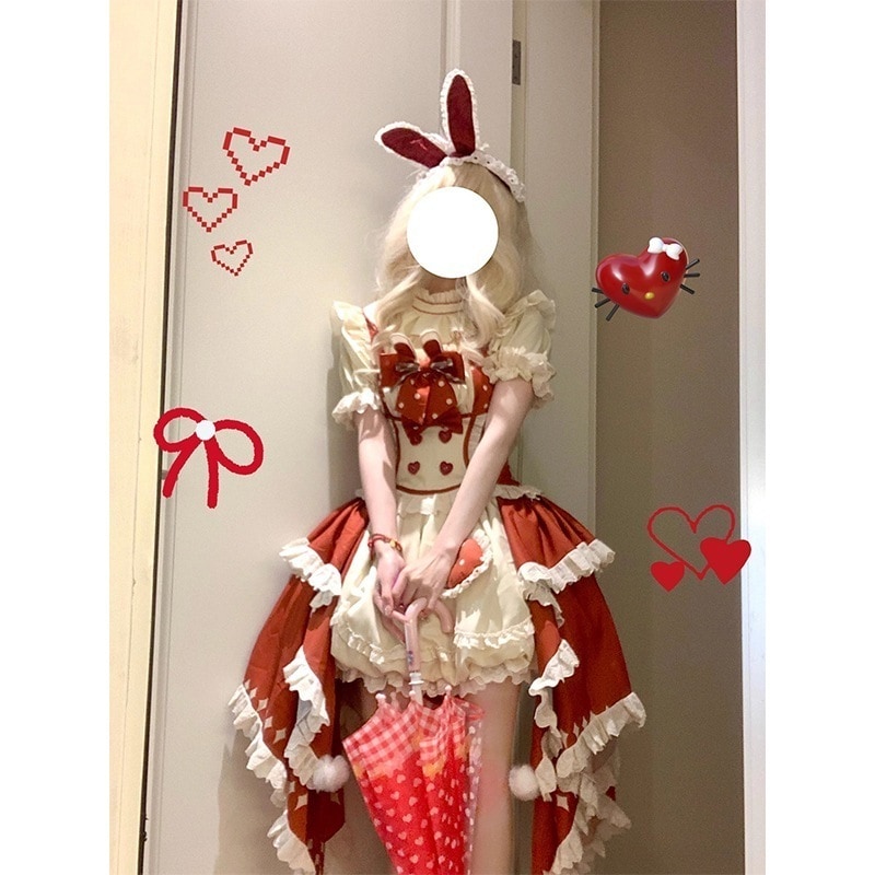 赤水玉キノコロリータバドスカートスイートロリータ