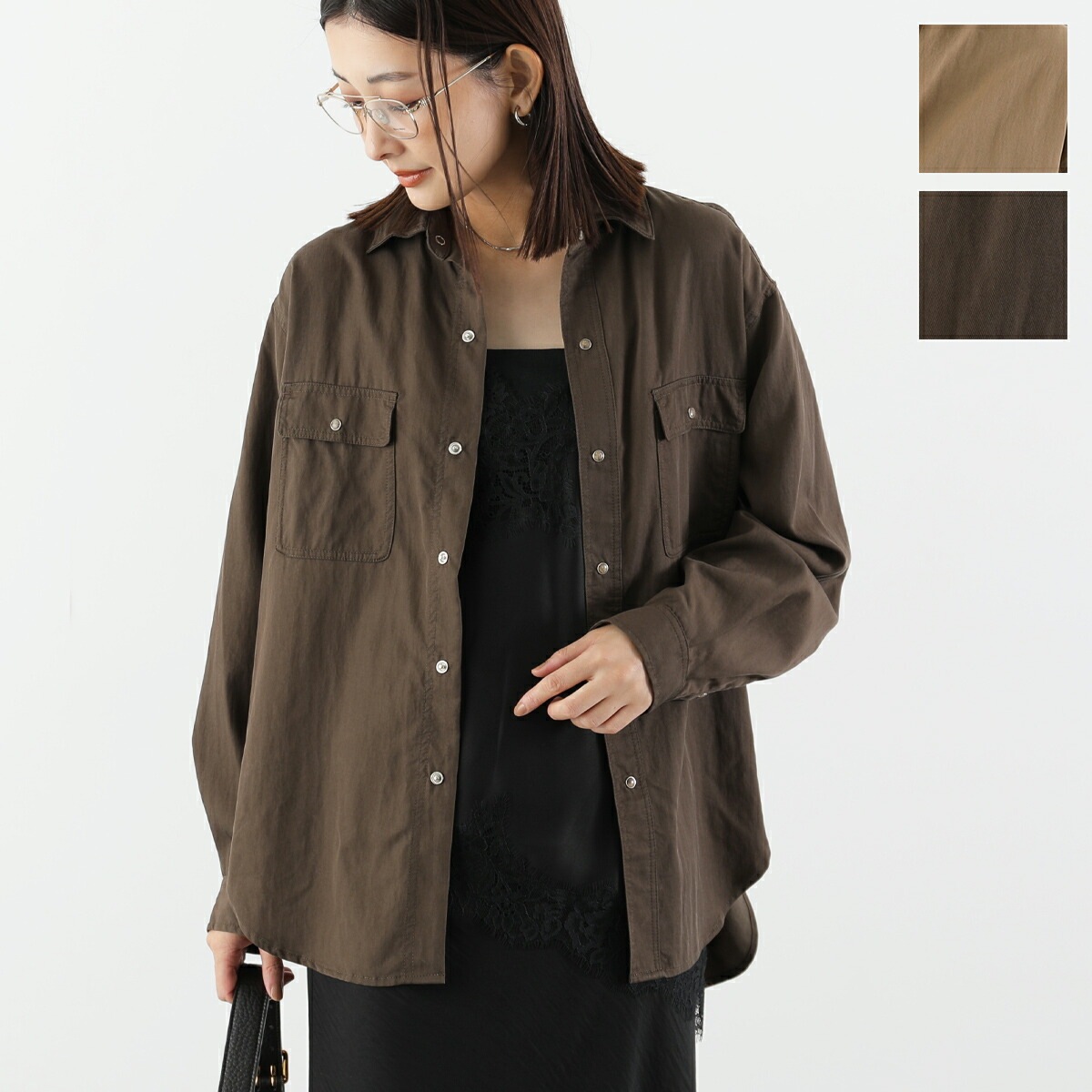 Le Melange ル・メランジュ 長袖シャツ 8553202 レディース ツイル ギャザー オーバーサイズ カラー2色