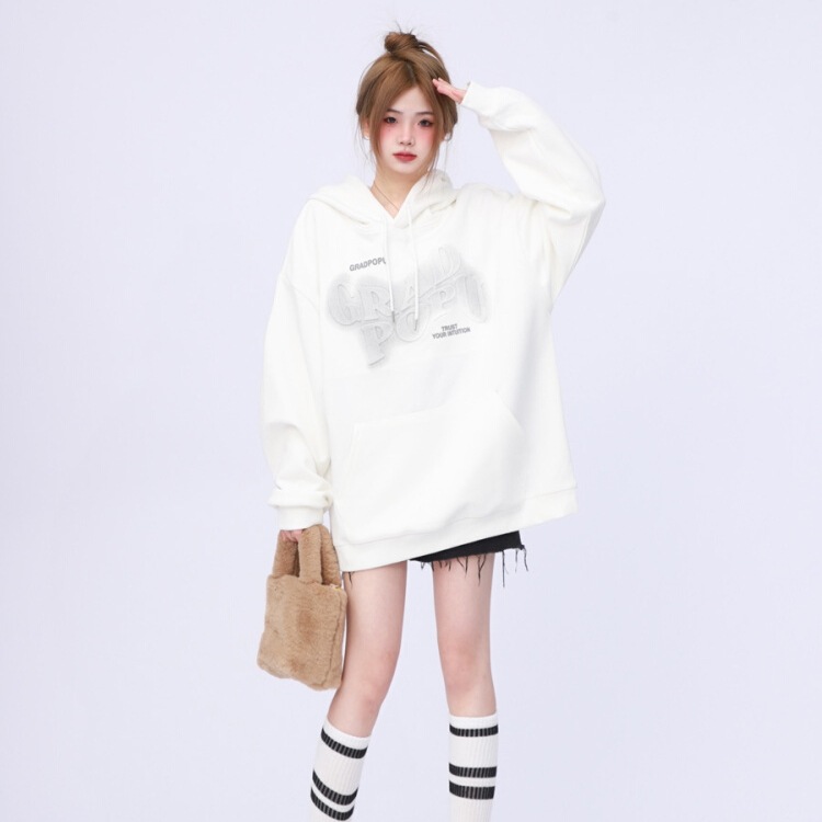 店長おすすめ2025 秋冬 韓国っぽ英字プリントパーカー2type裹起毛 配色 フード付きロゴトップス チャック羽織りショート丈フルルーズフーディールーズトレンド系レディースゆったりサイズシルエットス