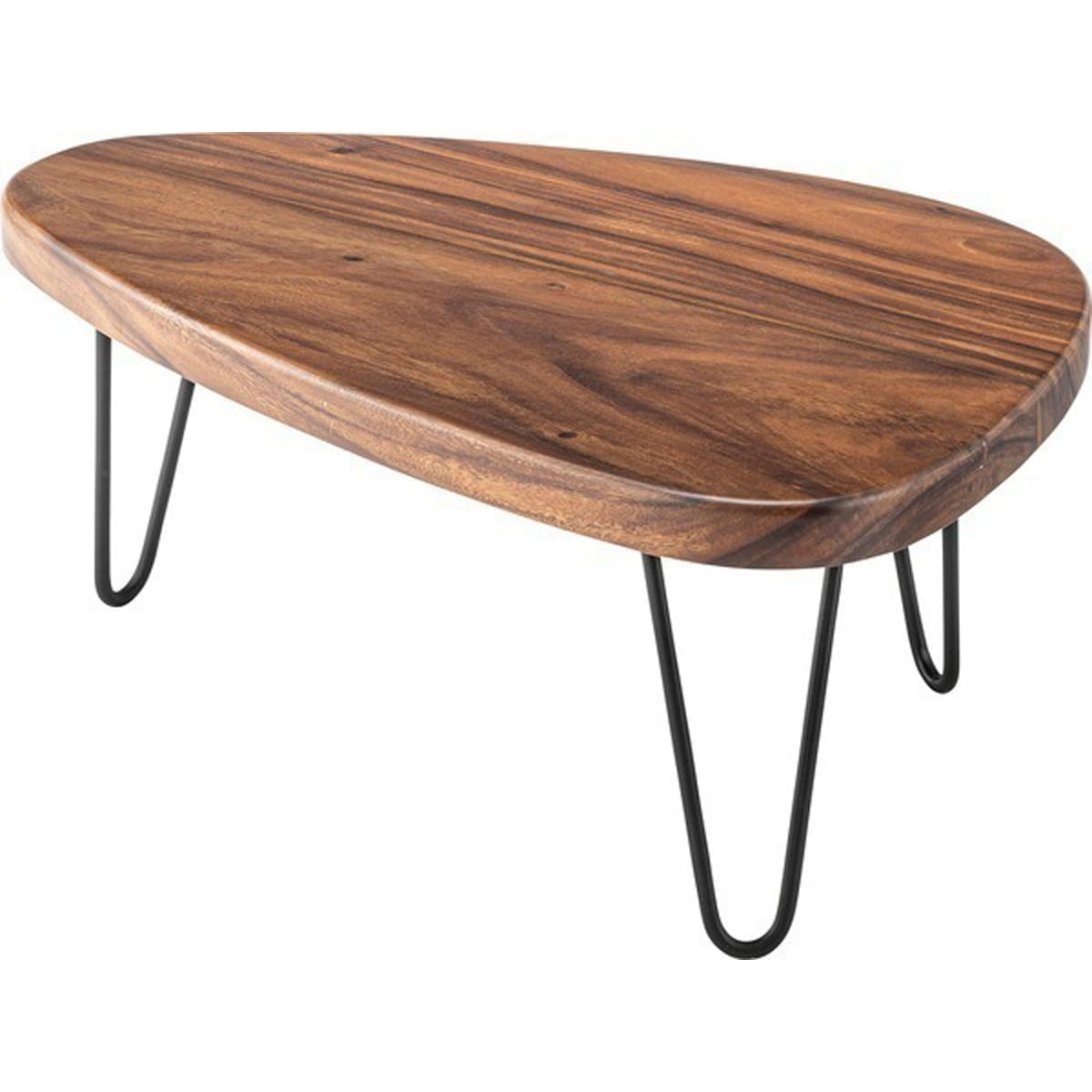 センターテーブル 天然木 チーク ラッカー塗装 スチール 粉体塗装