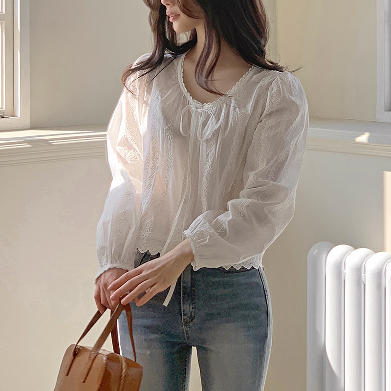 [tbs0455] 韓国ファッション ビートン レース コットン ブラウス