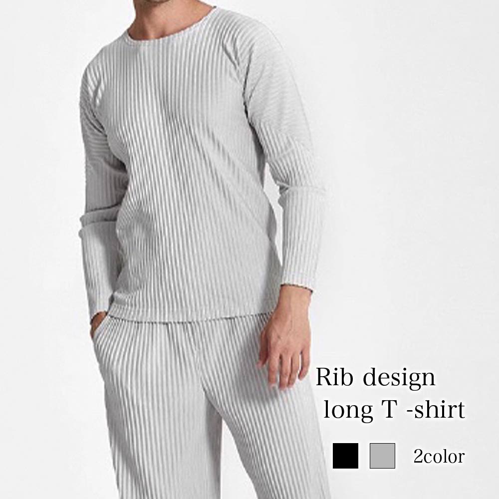 Tシャツ メンズ リブデザインロングTシャツ カジュアル ゆったり 人気 オシャレ ティーシャツ ブラック インナー 厚手 おしゃれ 肌着 Vネック ロング ブランド ポリエステル 40代 無地 ワッ