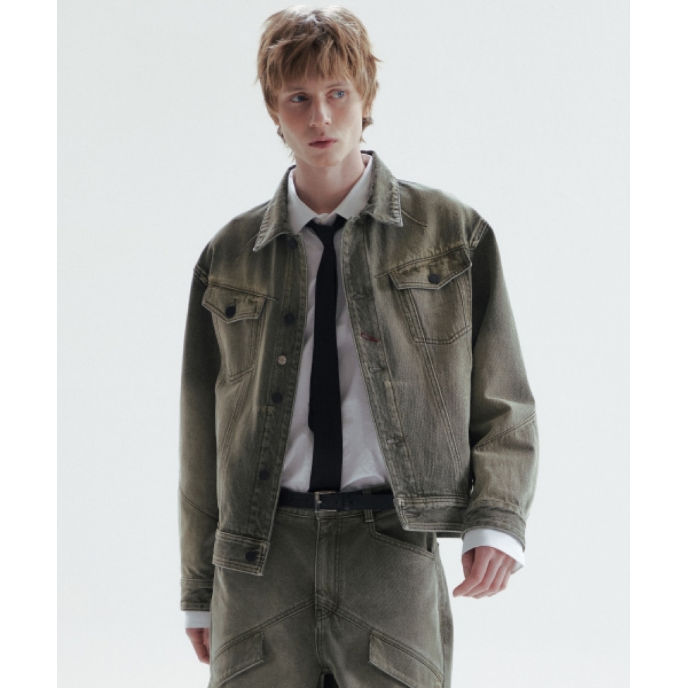CHOWOO ダートカチオンデニムジャケット-グリーン（男性用）
