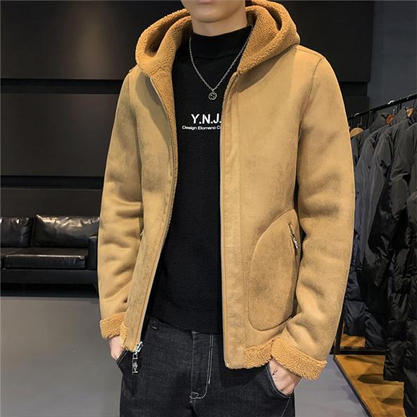毛皮コート ムートンコート メンズ ボアコート ブルゾン スエード 無地 防風 ライダース アウター フード付き 防寒 暖かい 厚手