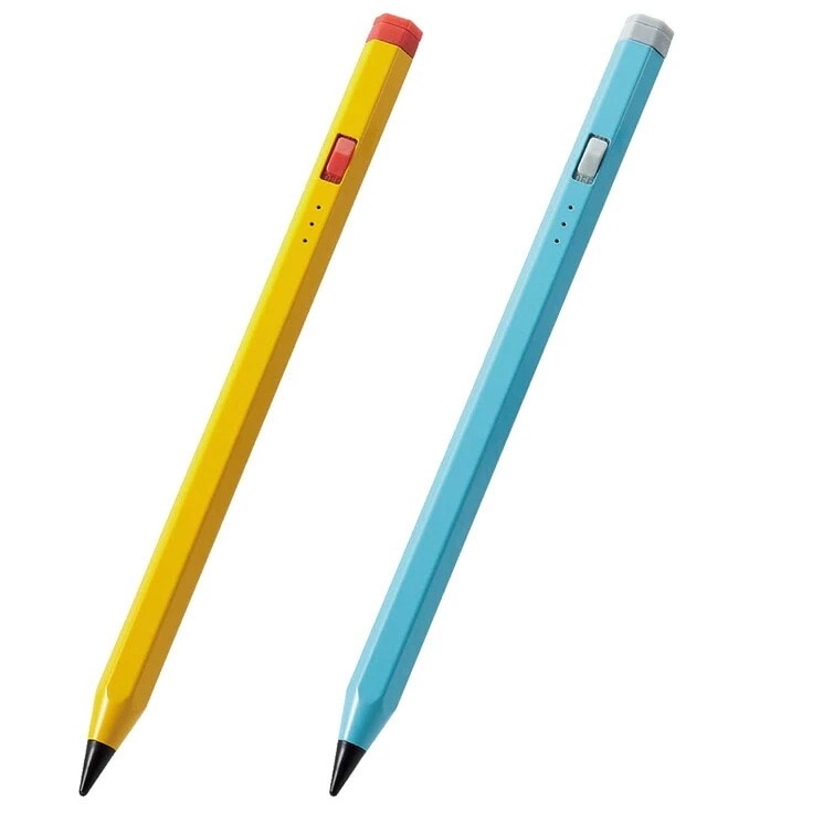 iPad用 タッチペン スタイラスペン 充電式 USB Type-C 充電 傾き感知 誤作動防止 磁気吸着 ペン先2mm スリム 六角鉛筆型 ペン先交換可 ブルー/イエロー