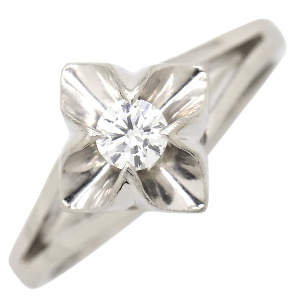 リング 指輪 ダイヤ 立爪リング Pt900 ダイヤモンド プラチナシルバー 1P フラワーモチーフ 7号【中古】
