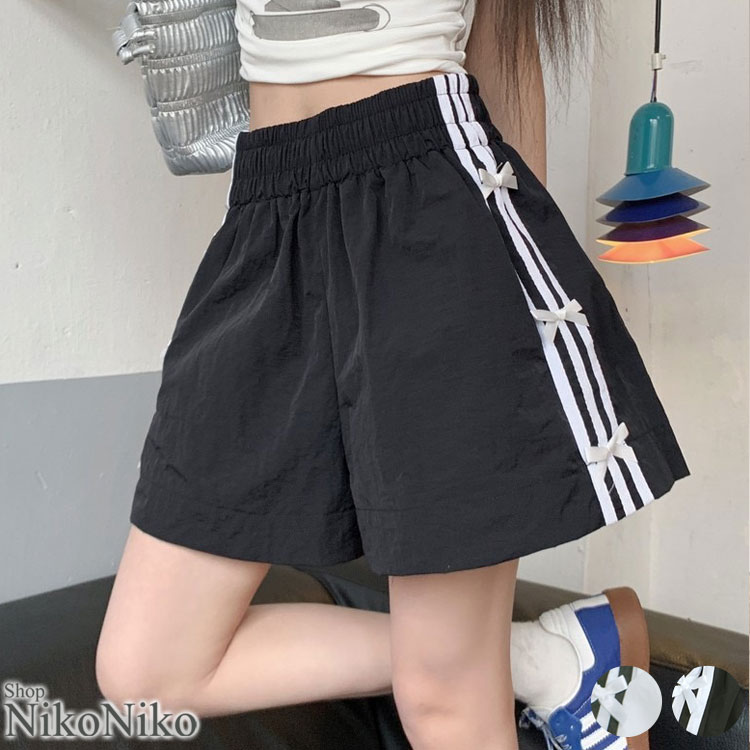 サイドラインリボン ナイロン ショートパンツ ma 【即納】 レディース 韓国 プチプラ おしゃれ